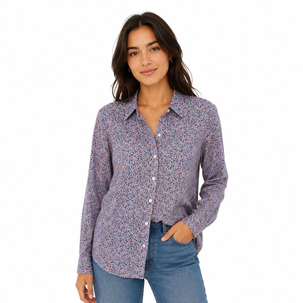 J Jill Shirt Womens Small Multicolor Floral Button Front Long Sleeve Top